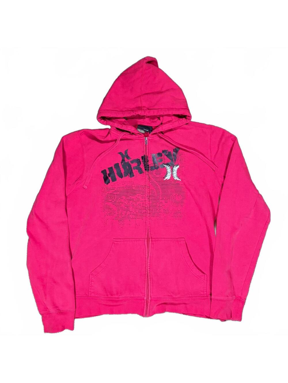 Y2K Mens Hurley Red Logo Graphic Zip Up Hoodie XL